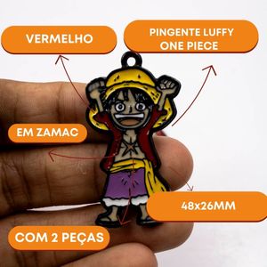 PINGENTE LUFFY ONE PIECE 48X26MM EM ZAMAC COM 02 PEÇAS