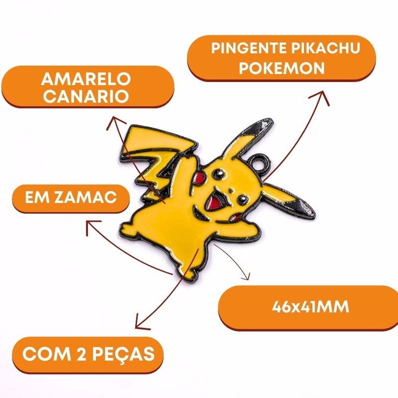 PINGENTE-PIKACHU-POKEMON-46X41MM-EM-ZAMAC-COM-02-PECAS---AMARELO-CANARIO