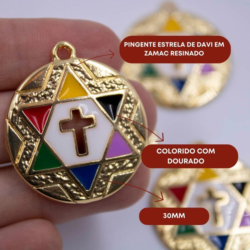 PINGENTE-ESTRELA-DE-DAVI-30MM-EM-ZAMAC-RESINADO-COM-6-PECAS---COLORIDO-COM-DOURADO