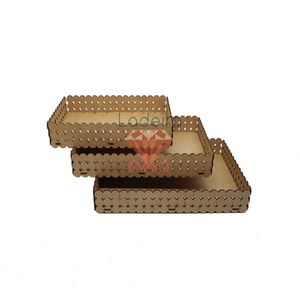 TRIO BANDEJA PEROLA RETANGULAR MDF CRU 20CM 24CM 28CM