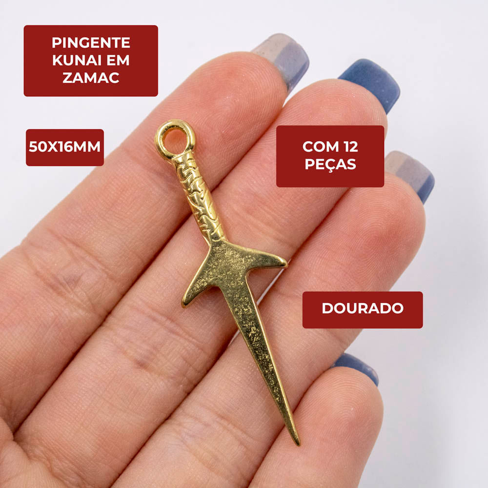 PINGENTE-KUNAI-M-50X16MM-EM-ZAMAC-COM-12-PECAS---DOURADO