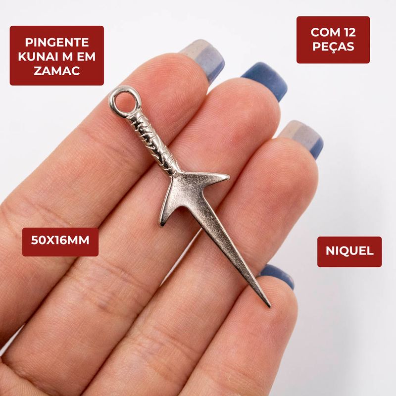 PINGENTE-KUNAI-M-50X16MM-EM-ZAMAC-COM-12-PECAS---NIQUEL