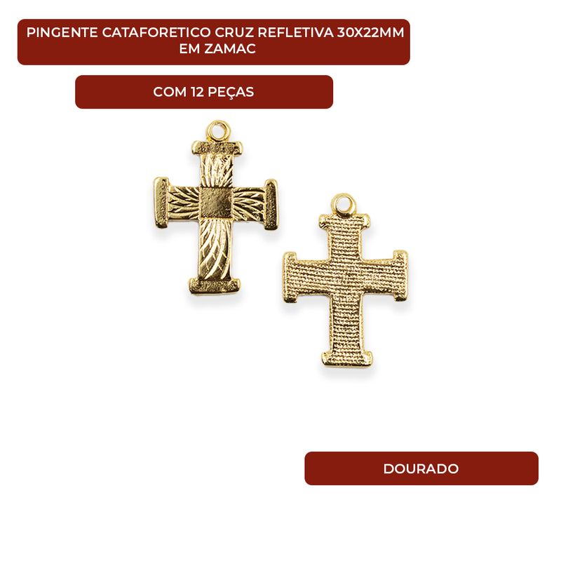 PINGENTE-CATAFORETICO-CRUZ-REFLETIVA-30X22MM-EM-ZAMAC-COM-12-PECAS---DOURADO