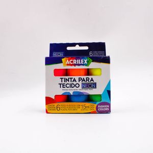 TINTA PARA TECIDO NEON ACRILEX 15ML COM 6 UNIDADES