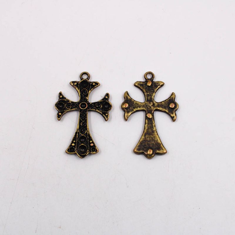 PINGENTE-CRUZ-TRABALHADA-48X30MM-EM-ZAMAC-COM-12-PECAS---OURO-VELHO