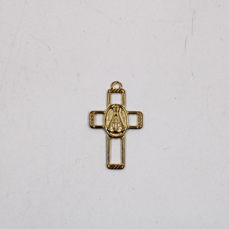 PINGENTE-CRUZ-NOSSA-SENHORA-CATAFORETICO-39X28MM-EM-ZAMAC-COM-12-PECAS---DOURADO