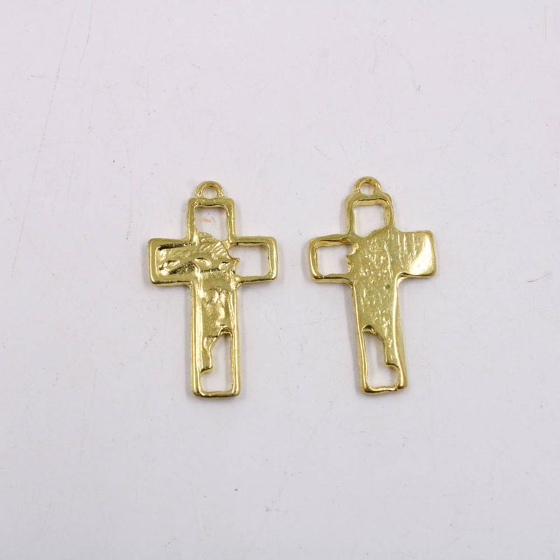 PINGENTE-CRUZ-ROSTO-JESUS-CRISTO-34MM-EM-ZAMAC-COM-12-PECAS---DOURADO