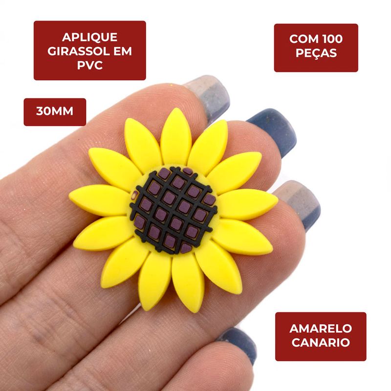 APLIQUE-GIRASSOL-30MM-EM-PVC-COM-100-PECAS---AMARELO-CANARIO