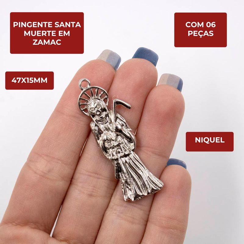 PINGENTE-SANTA-MUERTE-47X15MM-EM-ZAMAC-COM-06-PECAS---NIQUEL