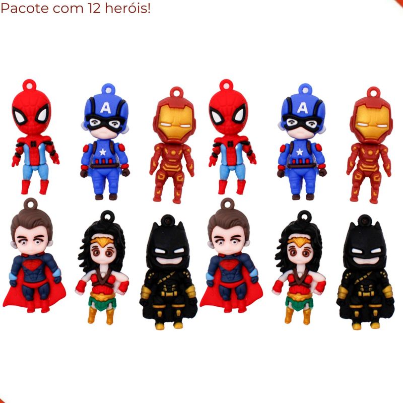 KIT-PINGENTE-SUPER-HEROIS-55MM-EMBORRACHADO-COM-12-PECAS---COLORIDO