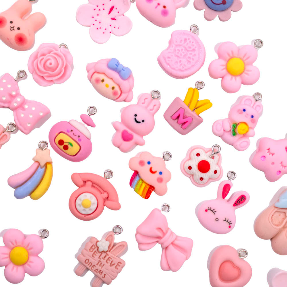 Pingente Diversos Infantil 20Mm Em Resina Com 100 Peças