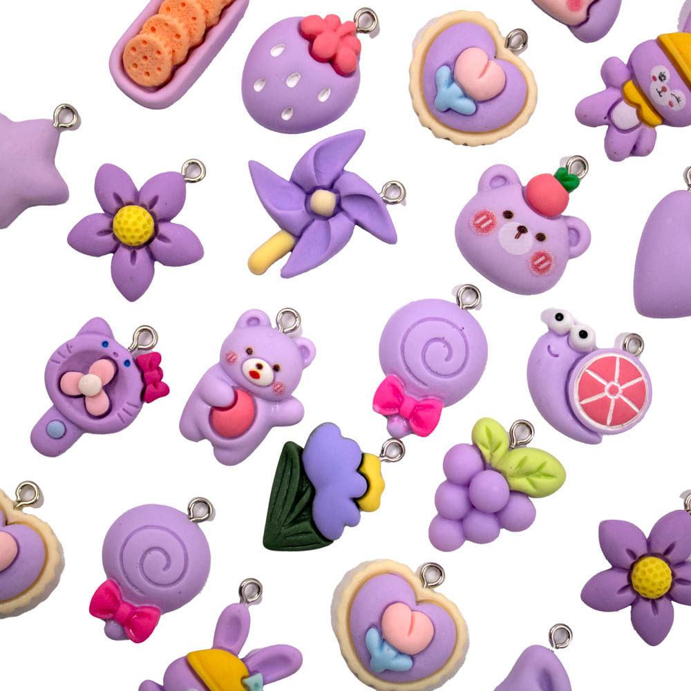 PINGENTES INFANTIL DIVERSOS 20MM EM RESINA COM 100 PEÇAS