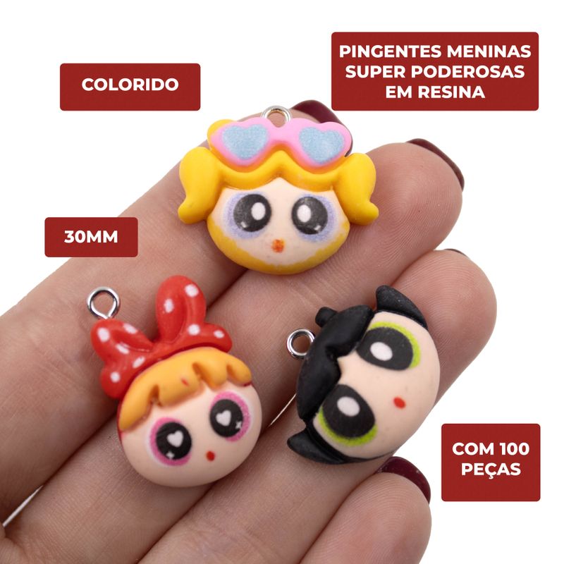 PINGENTES-MENINAS-SUPER-PODEROSAS-30MM-EM-RESINA-COM-100-PECAS---103---COLORIDO