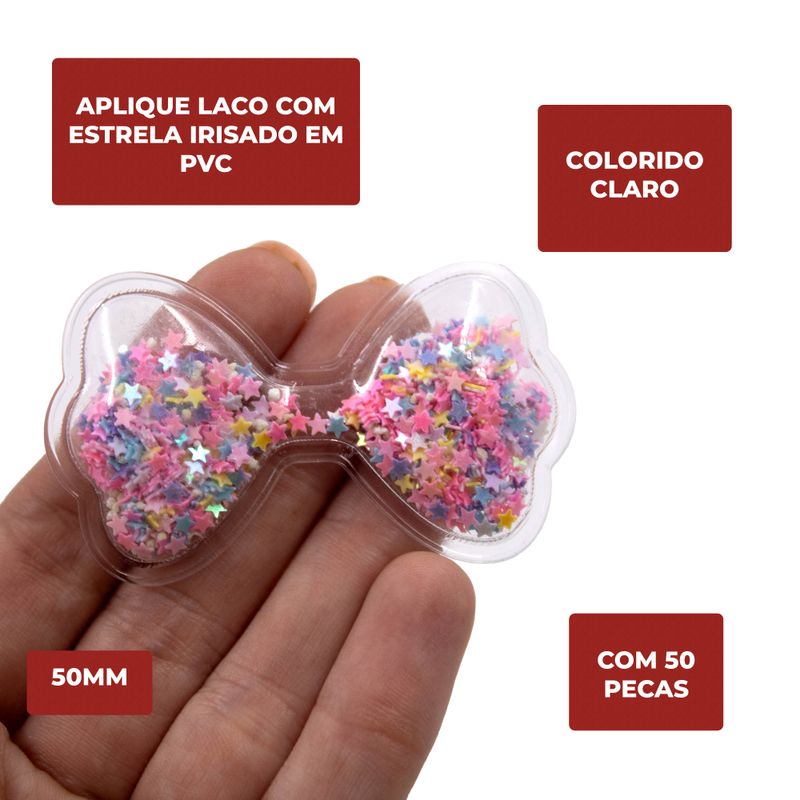 APLIQUE-LACO--COM-ESTRELA-IRISADO-50MM-EM-PVC-COM-50-PECAS-503---COLORIDO-CLARO