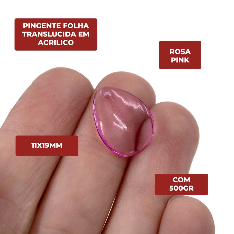 PINGENTE-FOLHA-TRANSLUCIDA-11X19MM-EM-ACRILICO-COM-500GR-007---ROSA-PINK