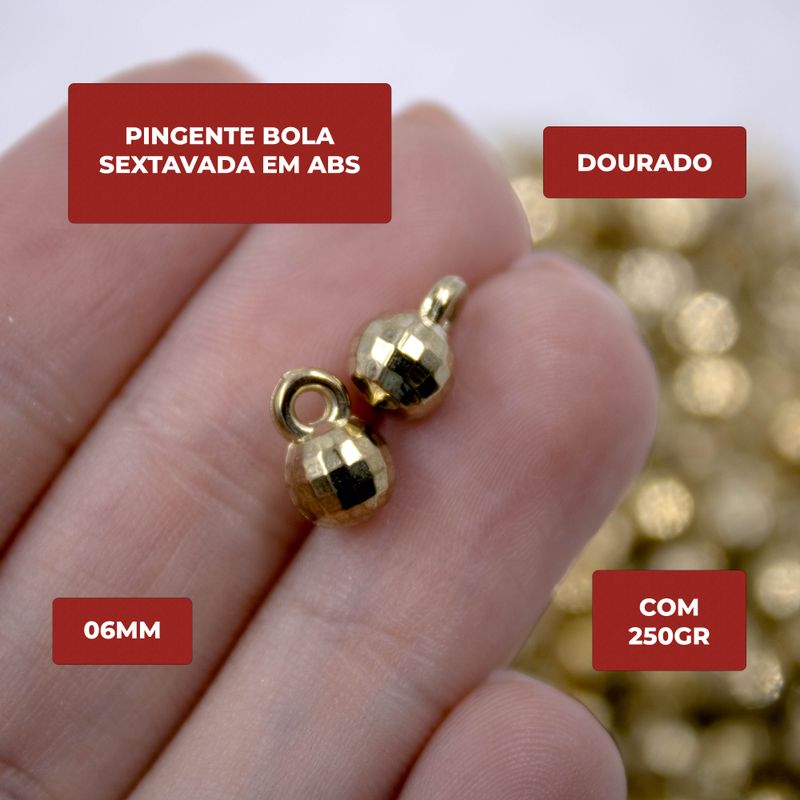 PINGENTE-BOLA-SEXTAVADA-06MM-EM-ABS-COM-250GR-073---DOURADO-073