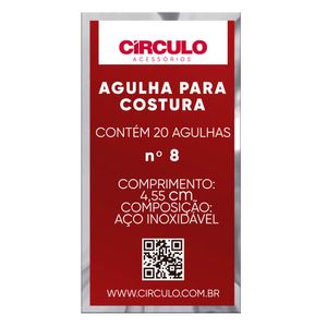 AGULHA DE COSTURA Nº 8 EM AÇO INOXIDÁVEL CIRCULO