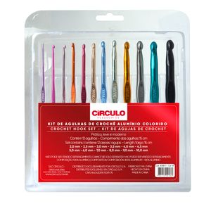 KIT AGULHA DE CROCHÊ COLORIDO 12 PEÇAS CIRCULO