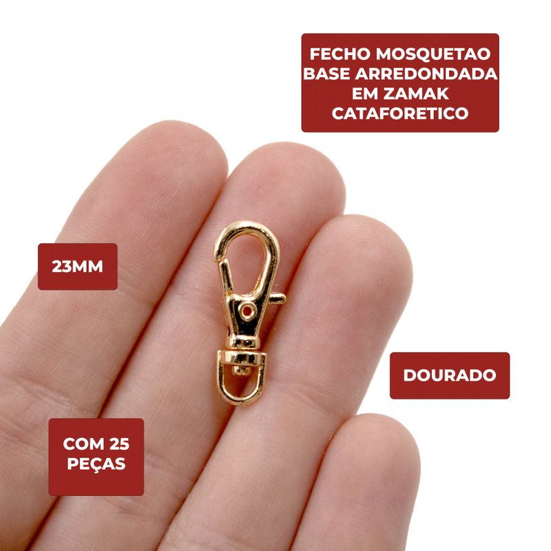 FECHO-MOSQUETAO-BASE-ARREDONDADA-23MM-EM-ZAMAK-CATAFORETICO-COM-25-PECAS---DOURADO