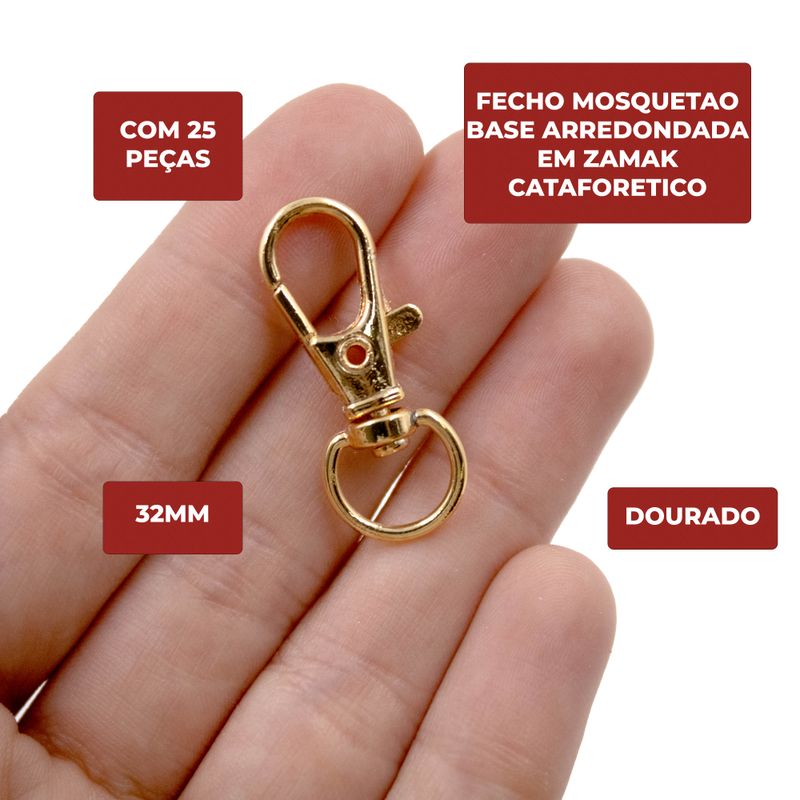 FECHO-MOSQUETAO-BASE-ARREDONDADA-32MM-EM-ZAMAK-CATAFORETICO-COM-25-PECAS---DOURADO