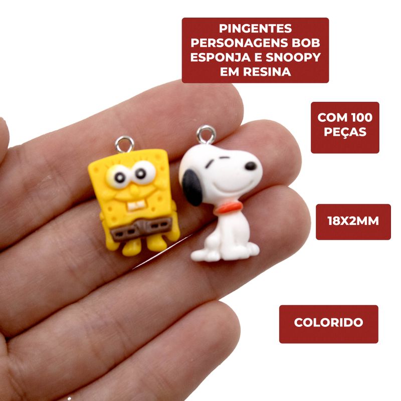 PINGENTES-PERSONAGENS-BOB-ESPONJA-E-SNOOPY-18X2MM-EM-RESINA-COM-100-PECAS---103---COLORIDO