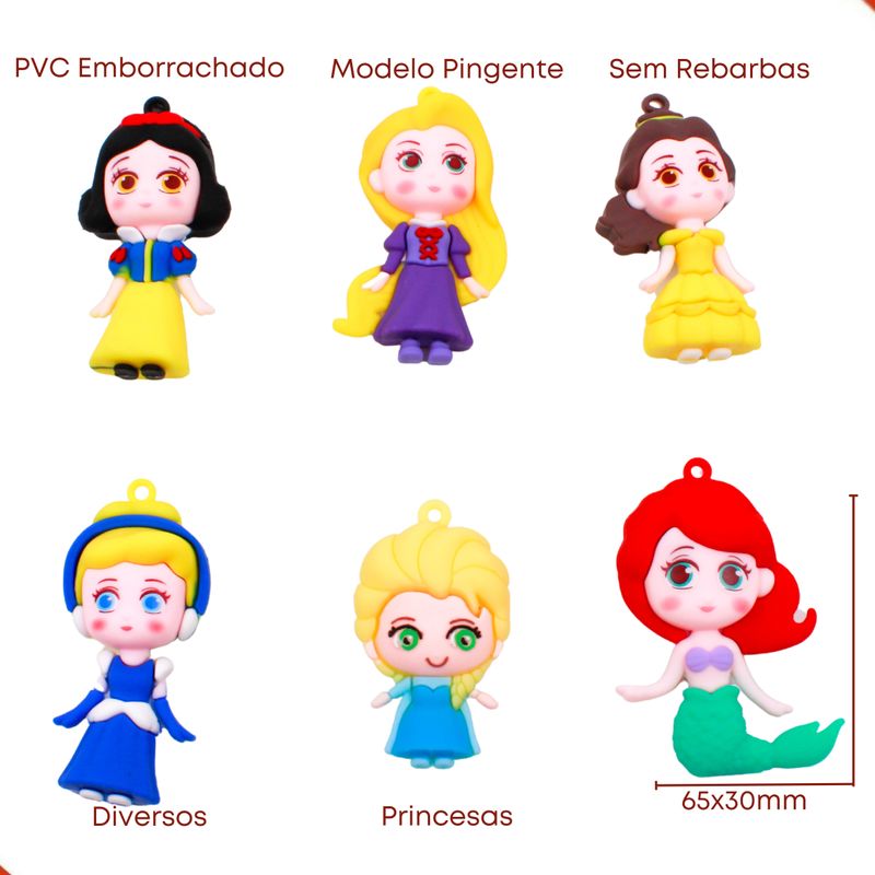 PINGENTE-PRINCESAS-65MM-EMBORRACHADO-COM-12-PECAS---COLORIDO