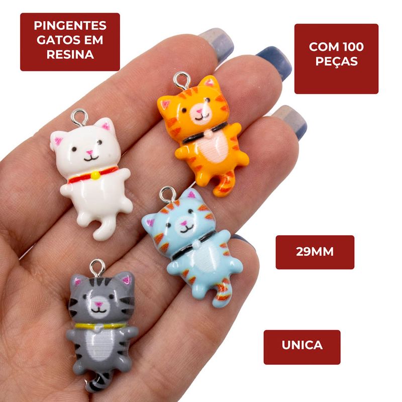 PINGENTES-GATOS-29MM-EM-RESINA-COM-100-PECAS---UNICA