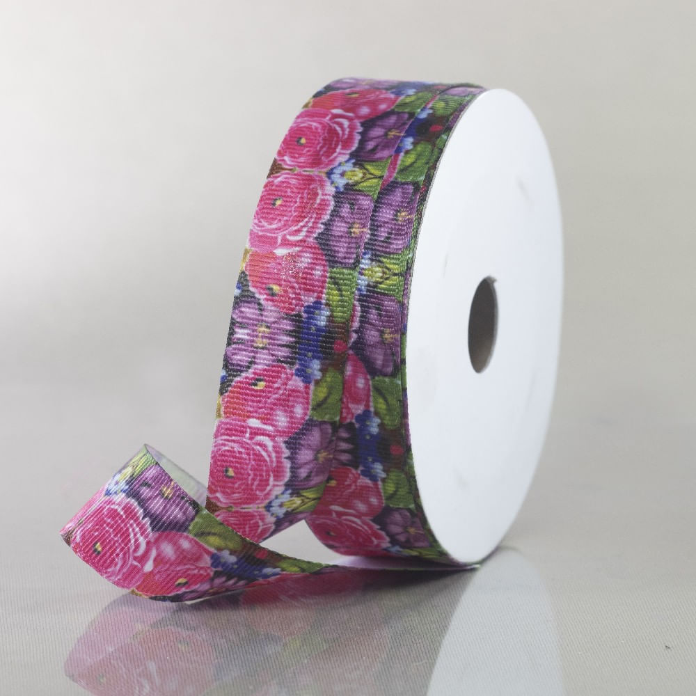 FITA-GORGURAO-ESTAMPAS-VARIADAS-25MM-COM-18-METROS-037RE---FLOR-ROSA-E-VIOLETA