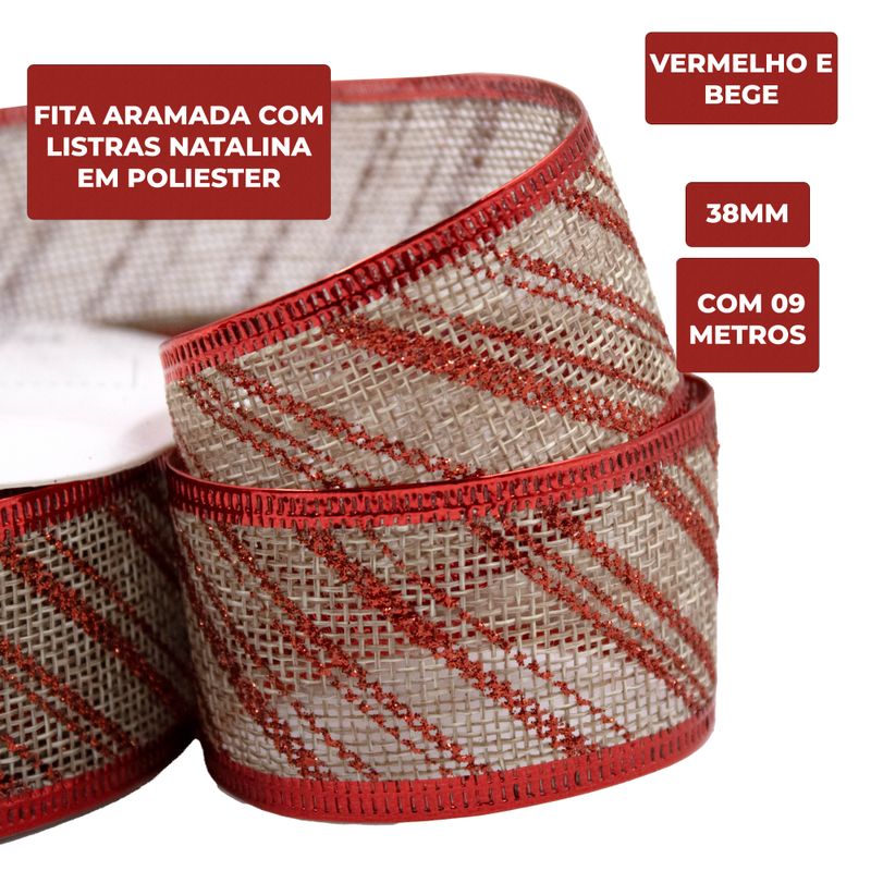 FITA-ARAMADA-COM-LISTRAS-NATALINA-38MM-EM-POLIESTER-COM-09-METROS---800---VERMELHO-E-BEGE