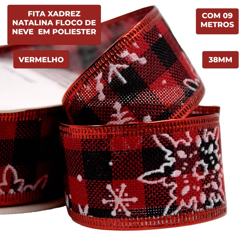 FITA-XADREZ-NATALINA-FLOCO-DE-NEVE-38MM-EM-POLIESTER-COM-09-METROS---201---VERMELHO