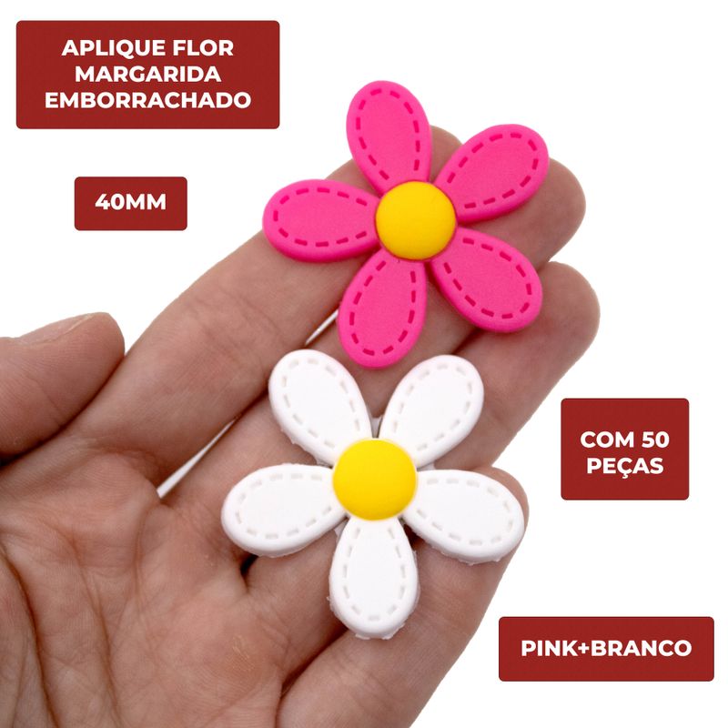 APLIQUE-FLOR-MARGARIDA-40MM-EM-EMBORRACHADO-COM-50-PECAS---269D---PINK-BRANCO