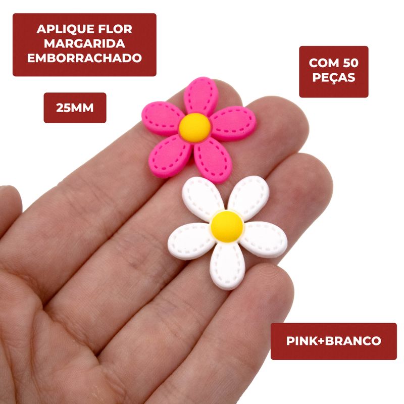 APLIQUE-FLOR-MARGARIDA-25MM-EM-EMBORRACHADO-COM-50-PECAS---269D---PINK-BRANCO