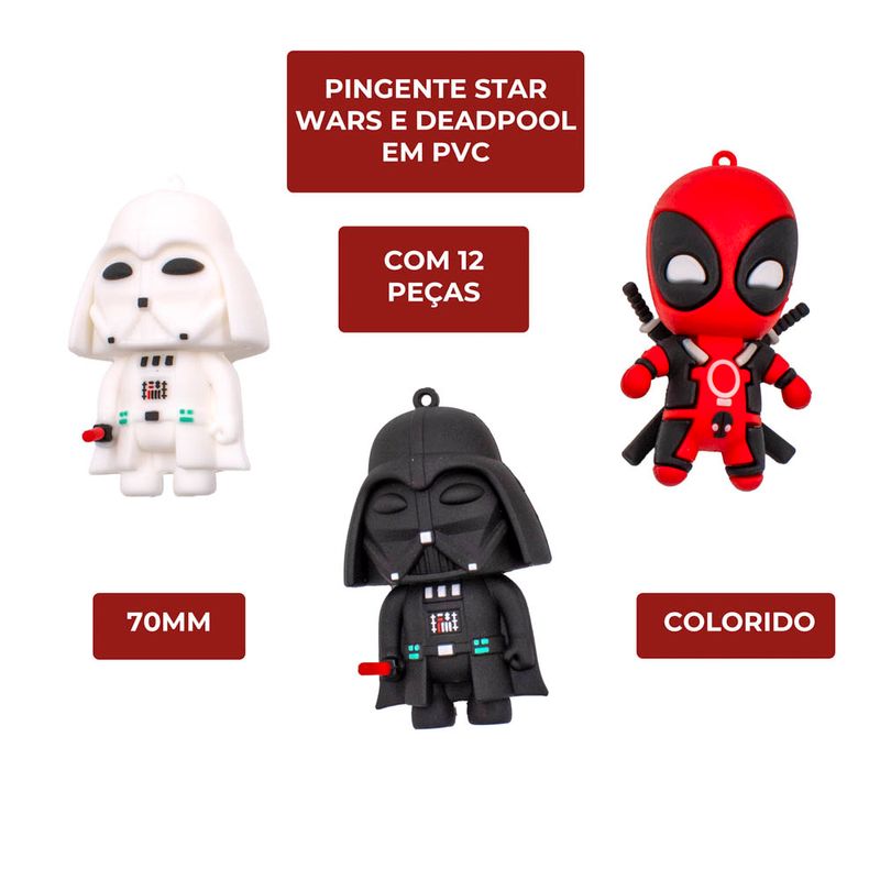 PINGENTE-STAR-WARS-E-DEADPOOL-70MM-EMBORRACHADO-COM-12-PECAS---103---COLORIDO