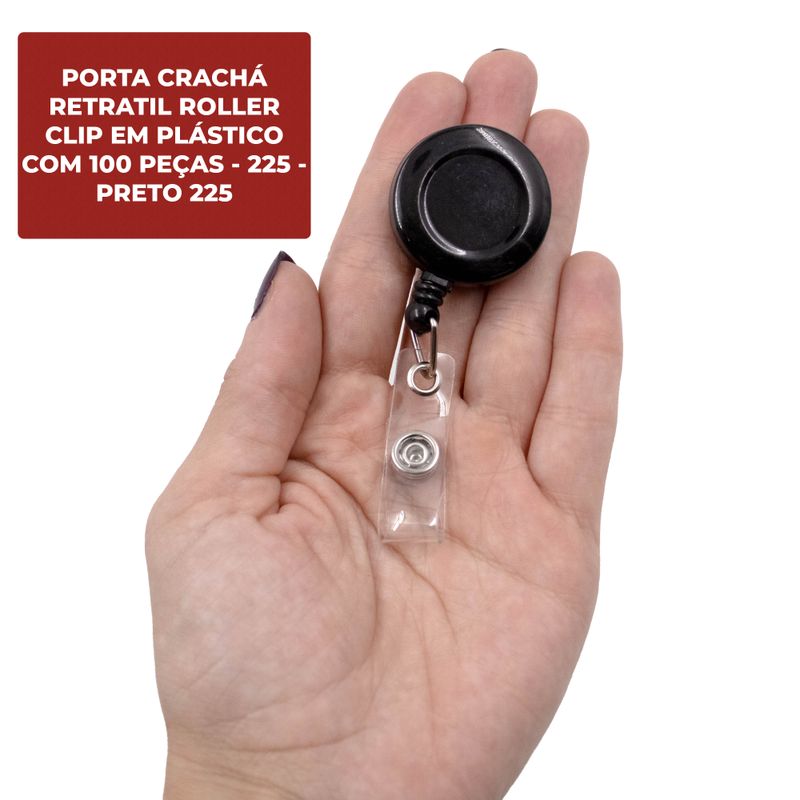 PORTA-CRACHA-RETRATIL-ROLLER-CLIP-EM-PLASTICO-COM-100-PECAS---225---PRETO-225