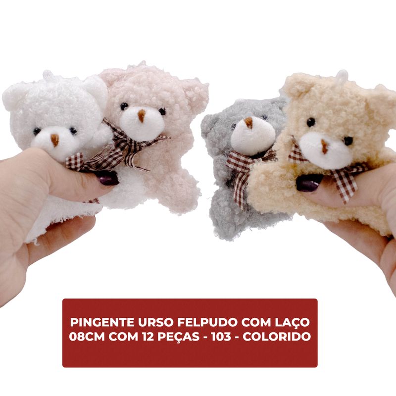 PINGENTE-URSO-FELPUDO-COM-LACO-08CM-COM-12-PECAS---103---COLORIDO