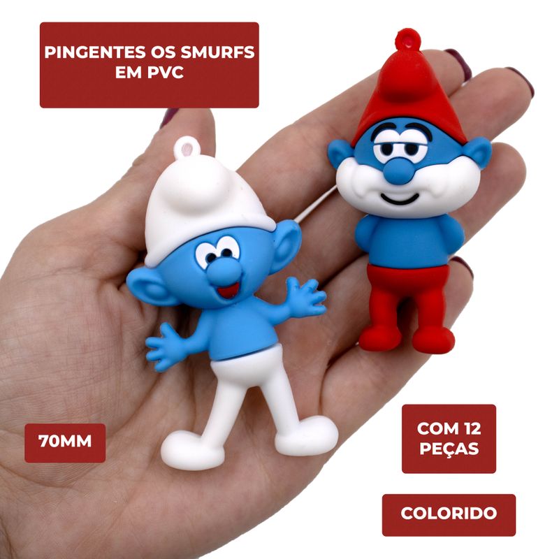 PINGENTES-OS-SMURFS-70MM-EMBORRACHADO-COM-12-PECAS---103---COLORIDO