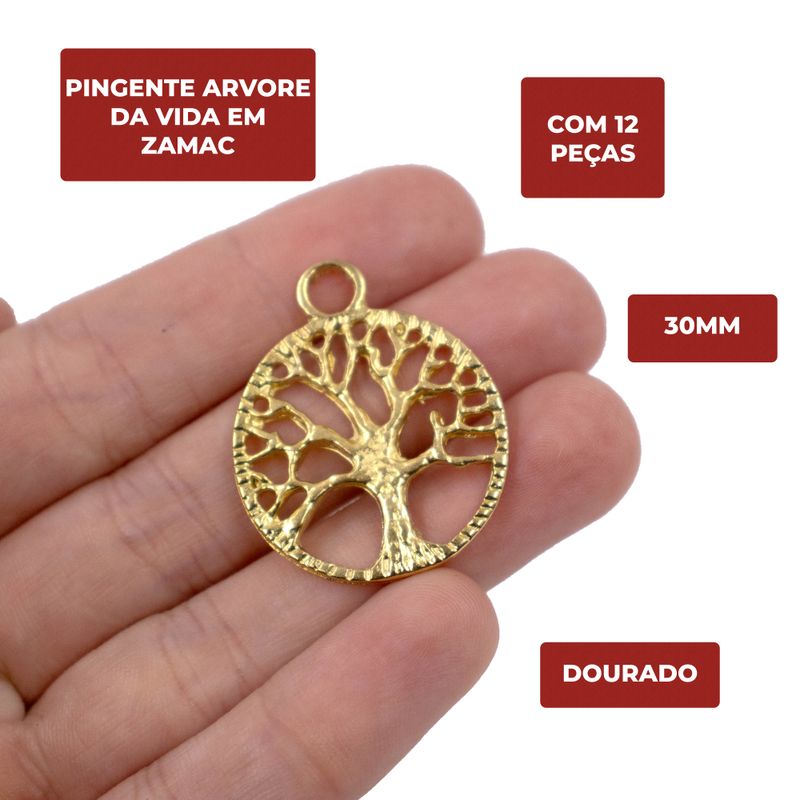 PINGENTE-ARVORE-DA-VIDA-30MM-EM-ZAMAC-COM-12-PECAS---DOURADO