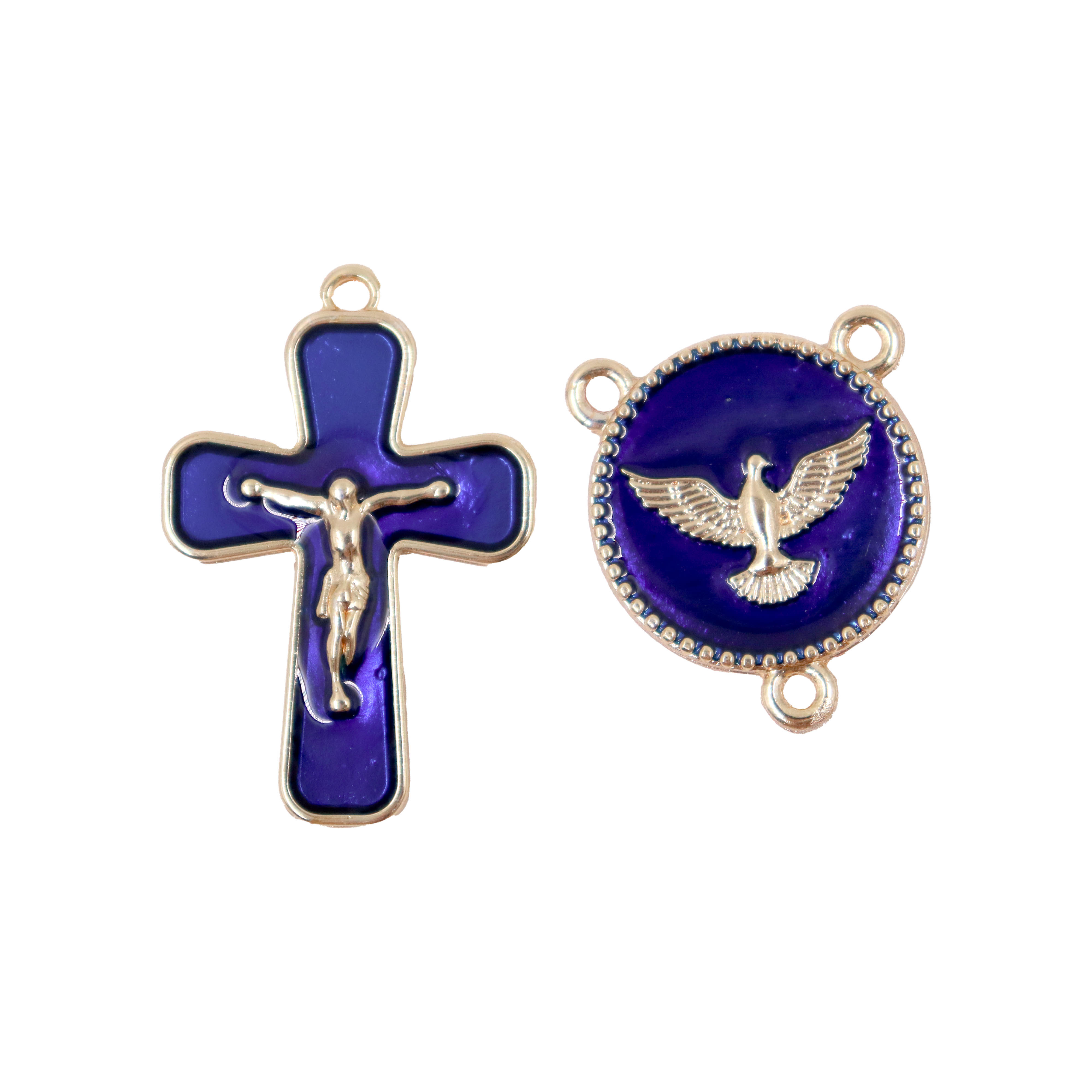 KIT-CRUCIFIXO-E-ENTREMEIO--ESPIRITO-SANTO--PARA-TERCO-EM-ZAMAC-COM-05-PARES---AZUL-ROYAL