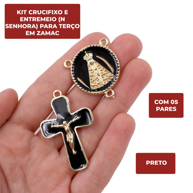 KIT-CRUCIFIXO-E-ENTREMEIO--N-SENHORA--PARA-TERCO-EM-ZAMAC-COM-05-PARES---225---PRETO-225