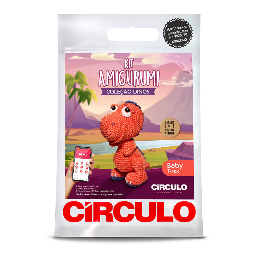 KIT-AMIGURUMI-CIRCULO-COLECAO-DINOS---COR-3---BABY-T-REX