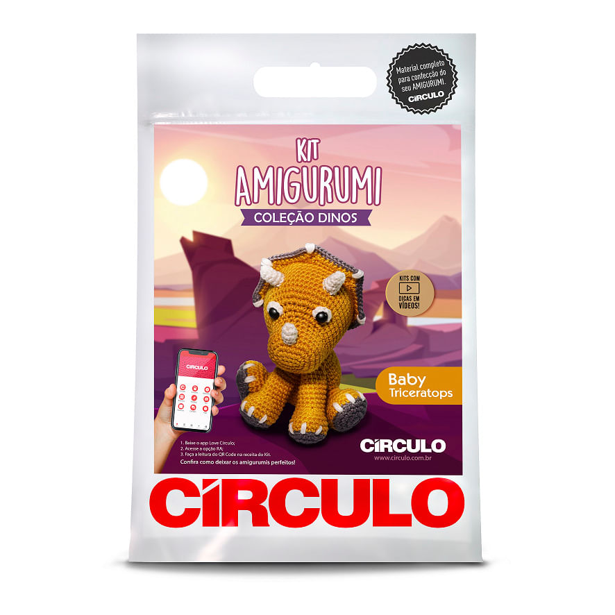 KIT-AMIGURUMI-CIRCULO-COLECAO-DINOS---COR-4---BABY-TRICERATOPS