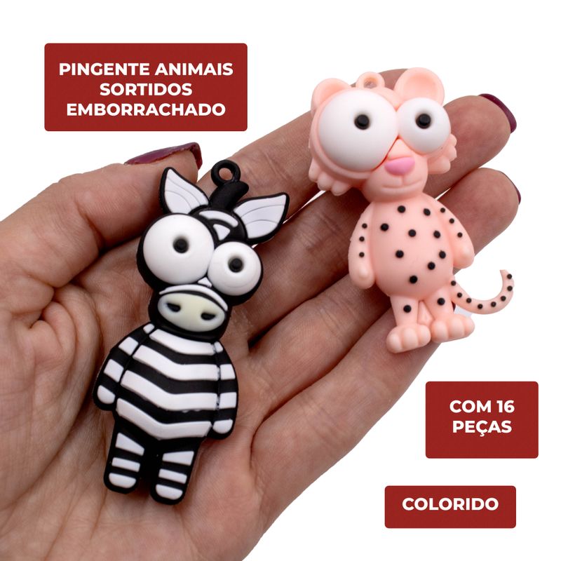 PINGENTE-ANIMAIS-SORTIDOS-EMBORRACHADO-COM-16-PECAS---COLORIDO