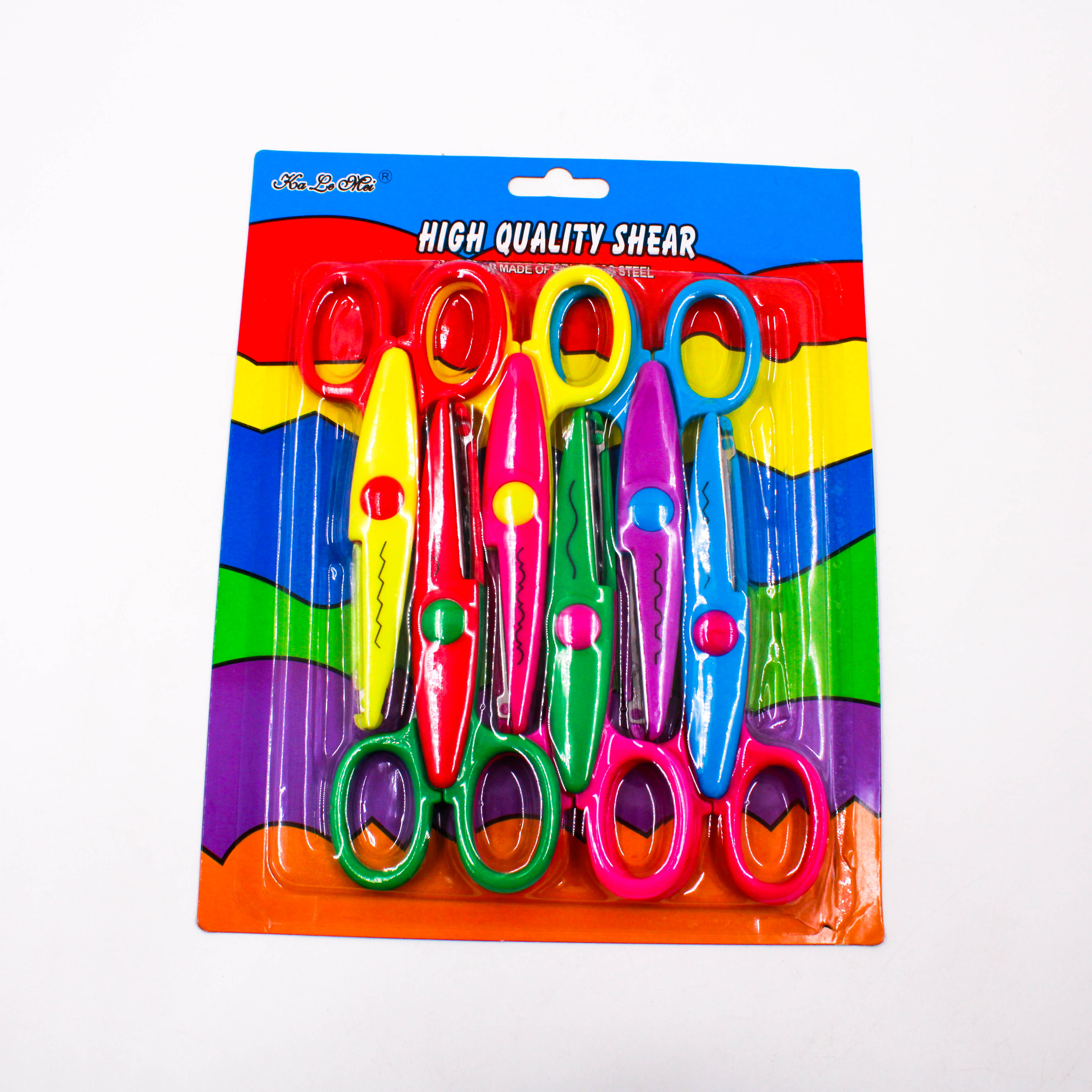 KIT TESOURA DE PICOTAR 12CM EM PLASTICO COM 6 PEÇAS