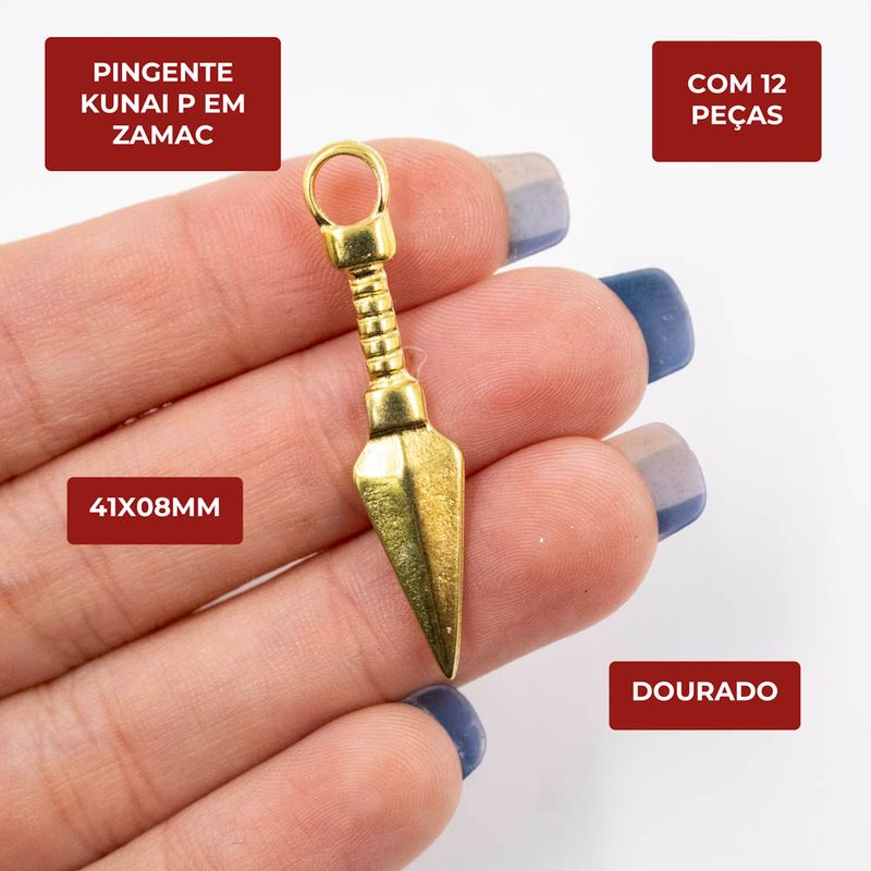 PINGENTE-KUNAI-P-41X08MM-EM-ZAMAC-COM-12-PECAS---DOURADO