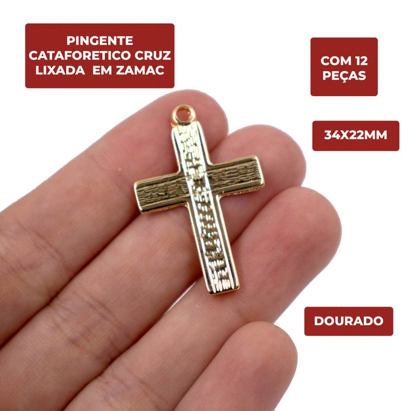 PINGENTE-CATAFORETICO-CRUZ-LIXADA-34X22MM-EM-ZAMAC-COM-12-PECAS---DOURADO