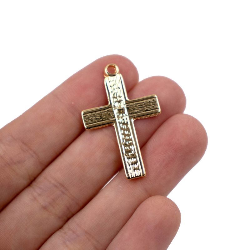 PINGENTE-CATAFORETICO-CRUZ-LIXADA-34X22MM-EM-ZAMAC-COM-12-PECAS---DOURADO