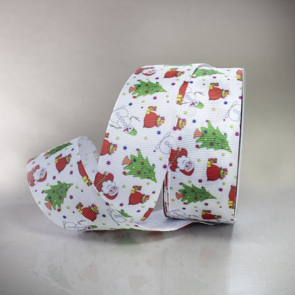FITA NATALINA DE GORGURAO NOEL E ARVORE 38MM EM POLIESTER COM 01 METRO