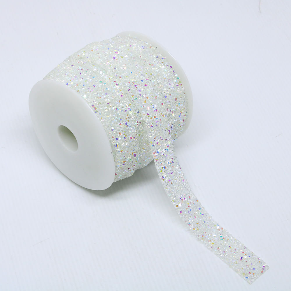 FITA STRASS IRISADA 20MM EM RESINA COM 01 METRO
