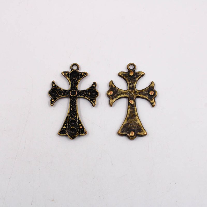 PINGENTE-CRUZ-TRABALHADA-48X30MM-EM-ZAMAC-COM-12-PECAS---OURO-VELHO