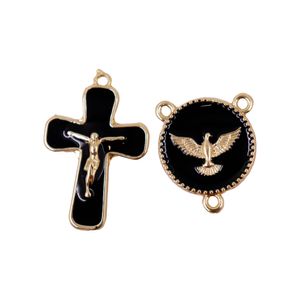 KIT CRUCIFIXO E ENTREMEIO (ESPIRITO SANTO) PARA TERÇO EM ZAMAC COM 05 PARES